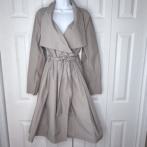 Eileen Fisher Trench Coat Women MEDIUM Tan Beige Belted Lightweight Rain Jacket